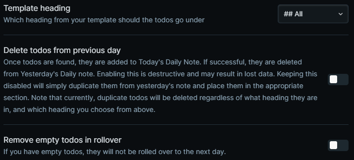 Rollover Daily Todos configuration