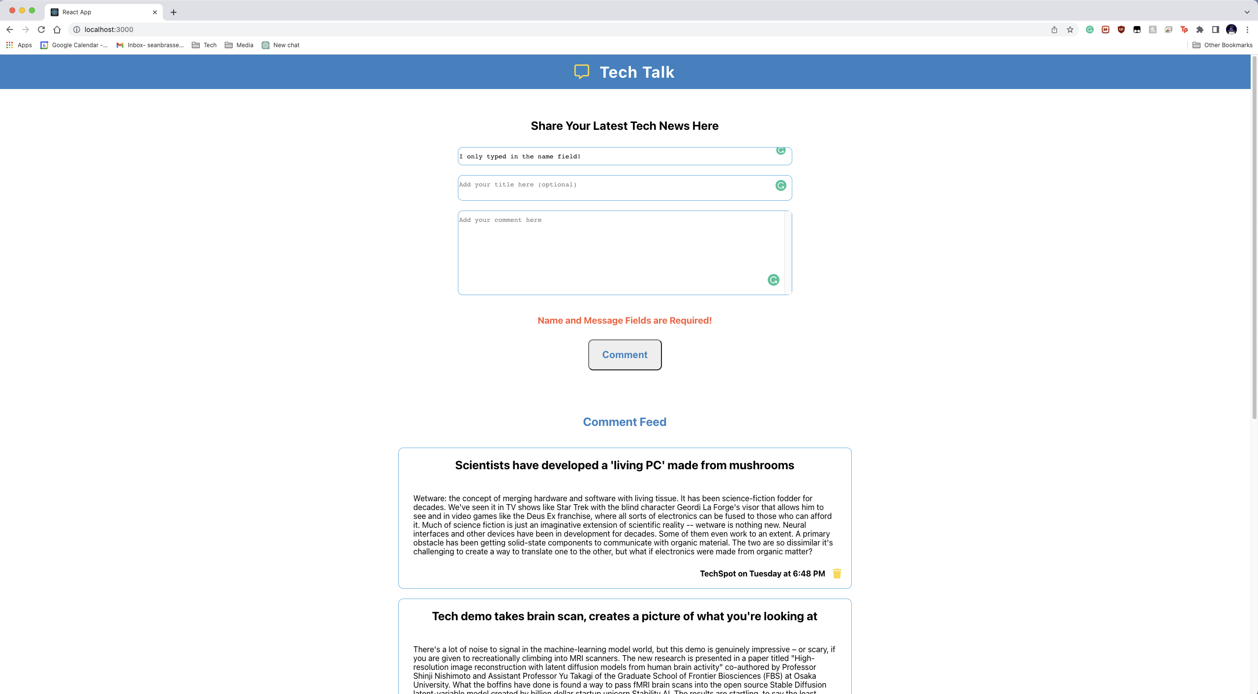 Github Seanbrasse Tech Talk A Full Stack Application That Uses React