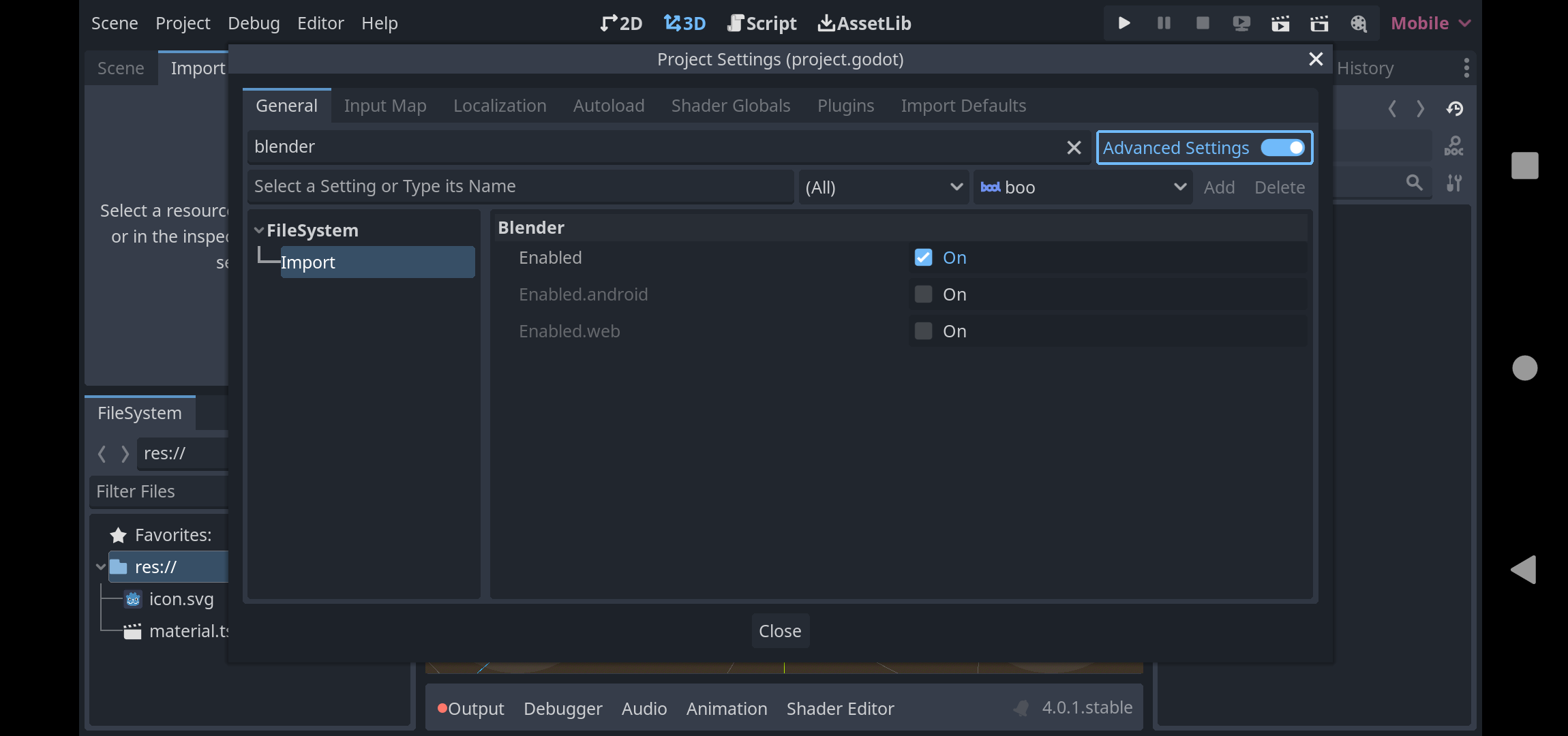 Add a project setting to import glTF materials from Blender as