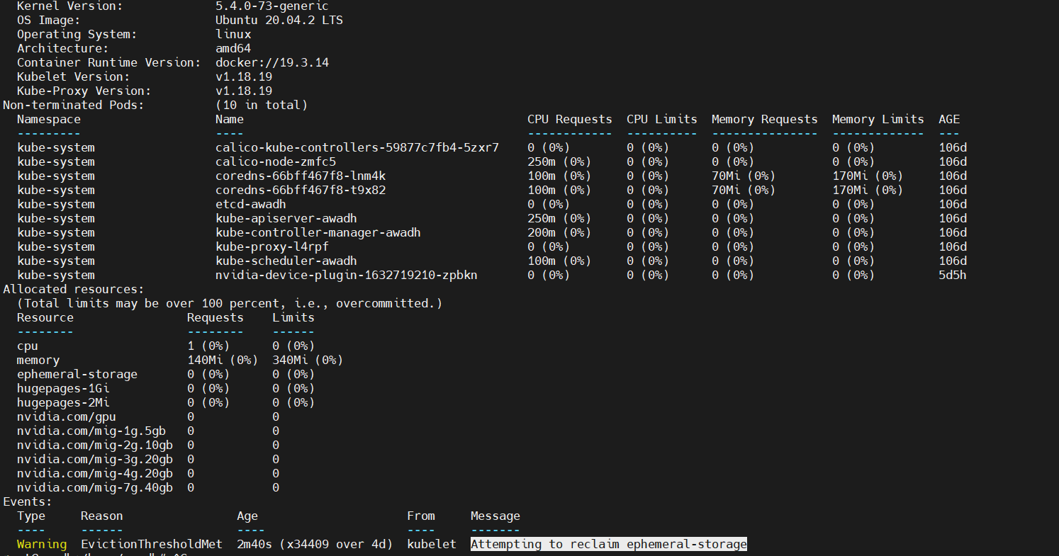 Getting node status as "Attempting to reclaim ephemeralstorage