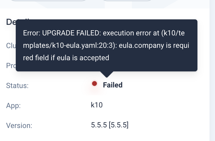 Unable to update a failed application upgrade "can not upgrade ...