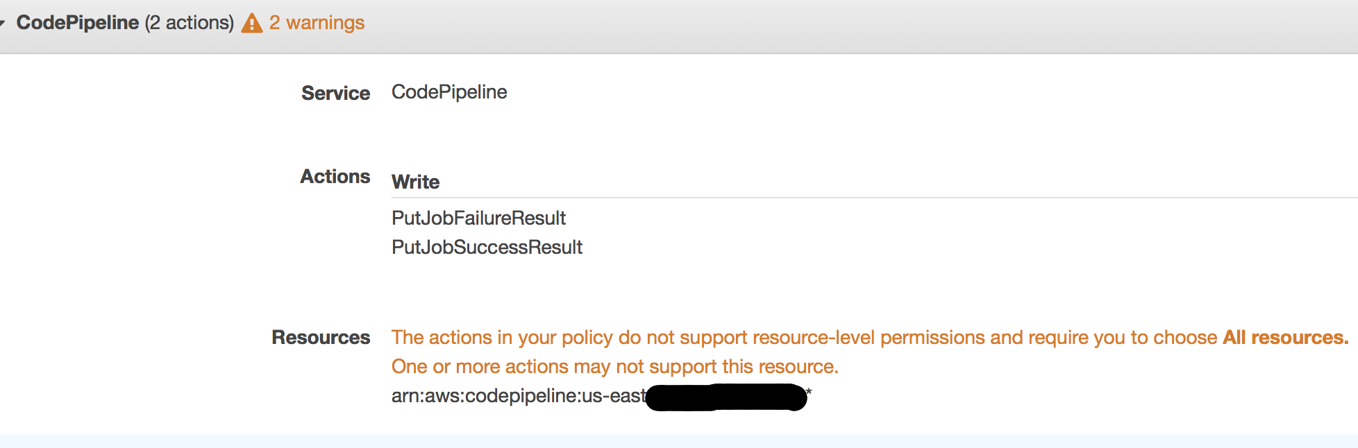 Invalid resource for policy template CodePipelineLambdaExecutionPolicy