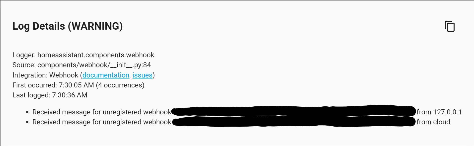 Received message for unregistered webhook · Issue #984 · home-assistant ...