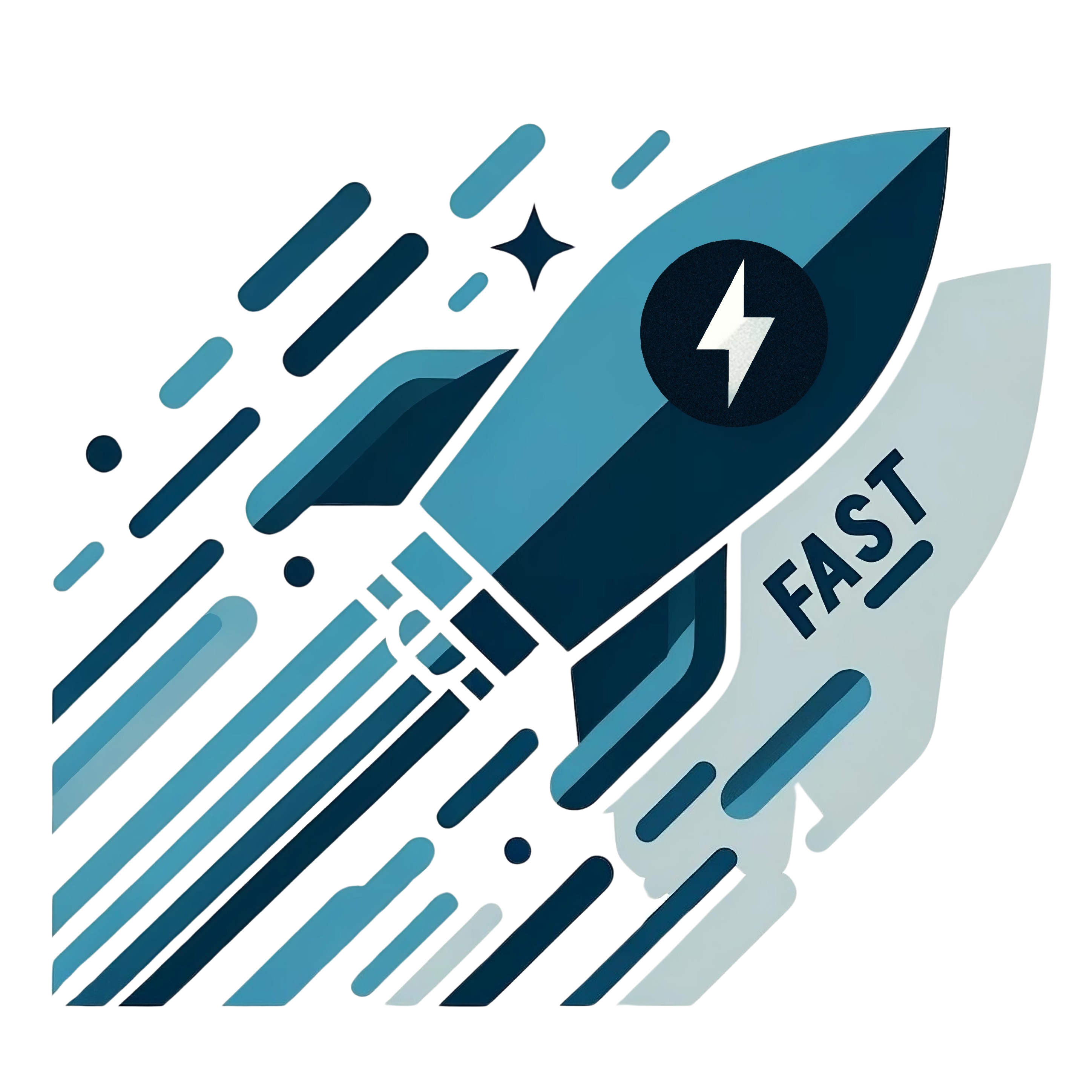 Blue Rocket with FastAPI Logo as its window. There is a word FAST written