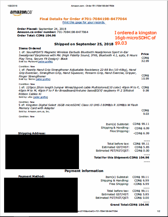 microsdhc invoice