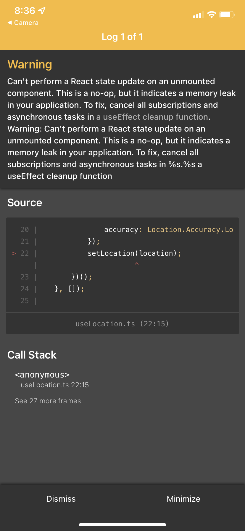 BUG: `Can't perform a React state update on an unmounted component ...