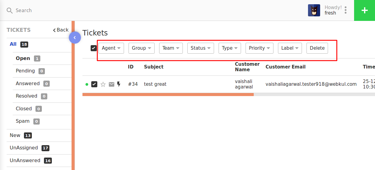 At agent panel, option available in ticket list mass action should show ...