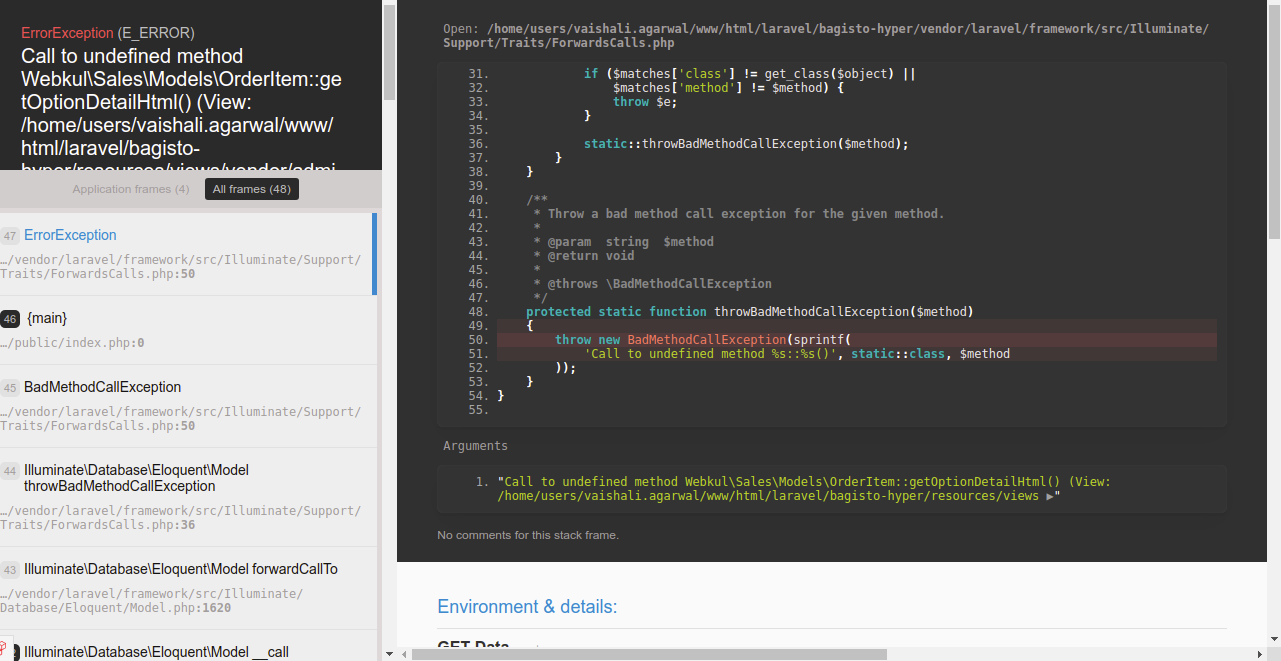 Getting Error Exception when view order details · Issue #3001 · bagisto ...