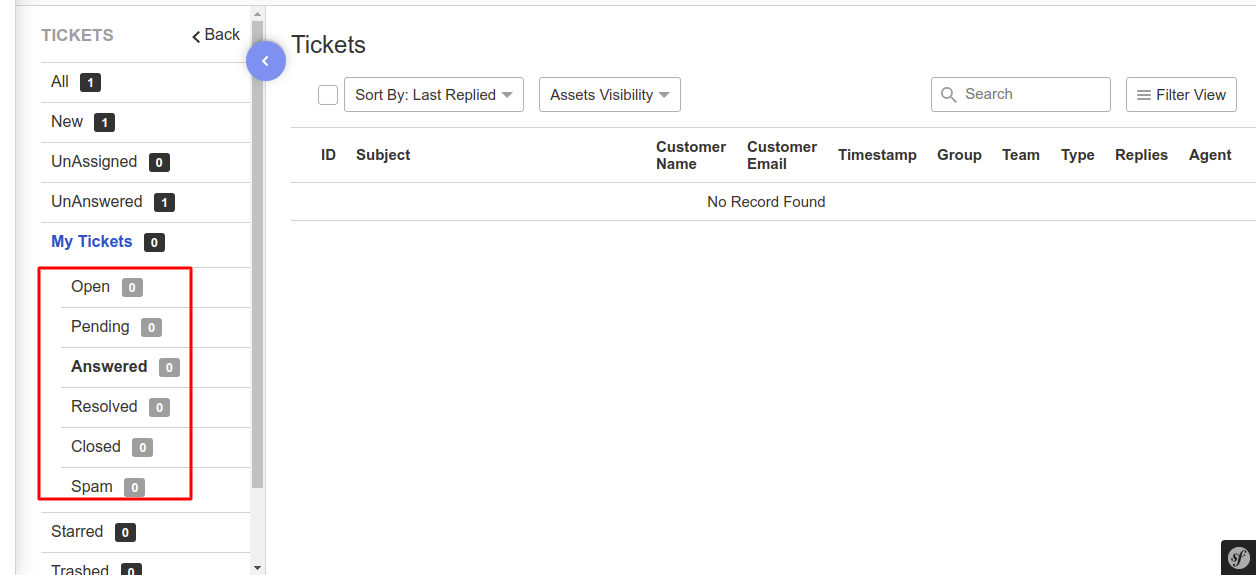 My ticket's section ticket status are not clickable on agent panel ...