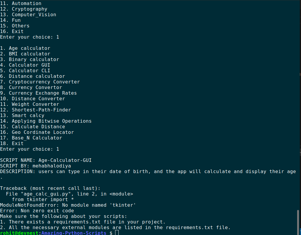 missing requirements tty