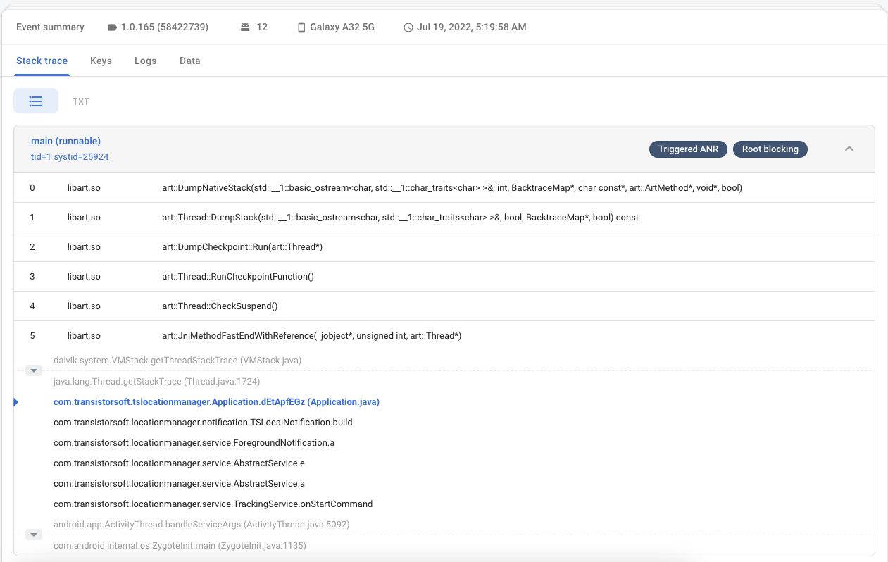 Getting ANR and Root Blocking for com.transistorsoft.tslocationmanager.Application.dEtApfEGz