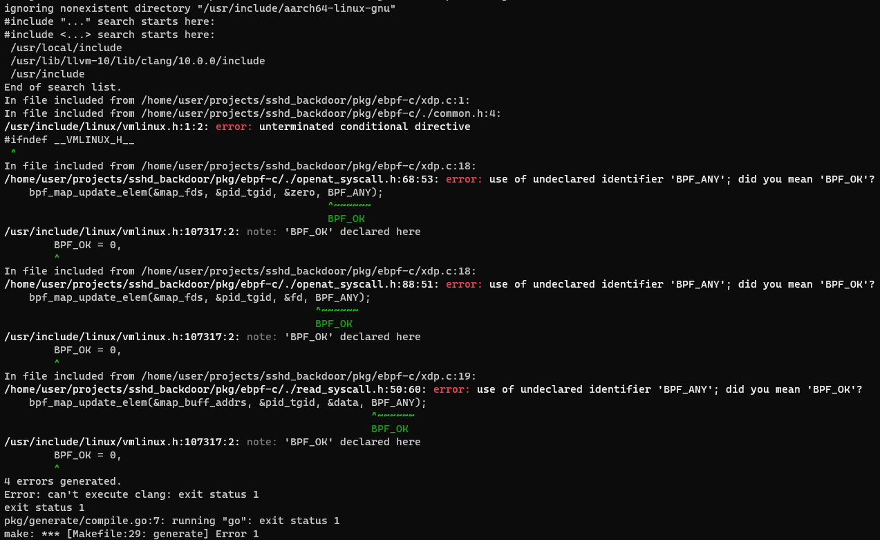 error 'linux/vmlinux.h' file not found · Issue 4 · Esonhugh/sshd_backdoor · GitHub