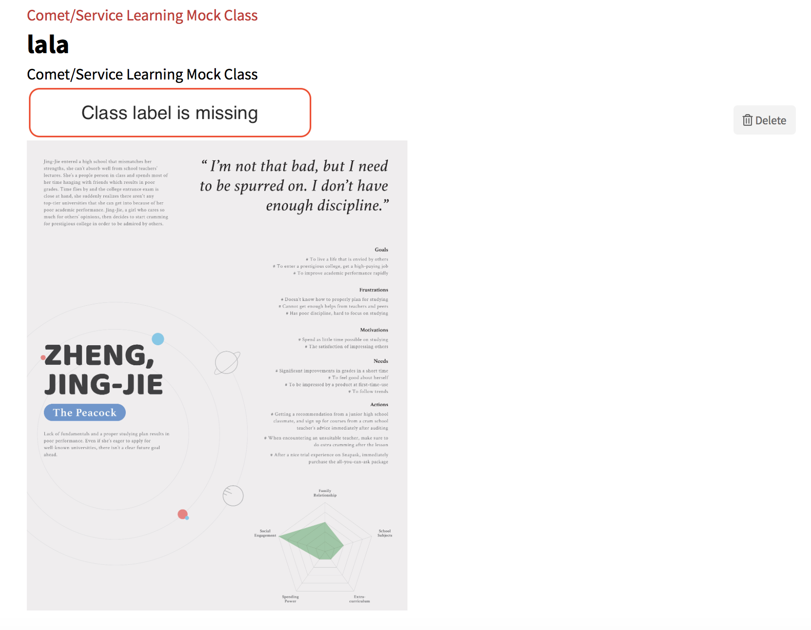 class label when uploading assignments