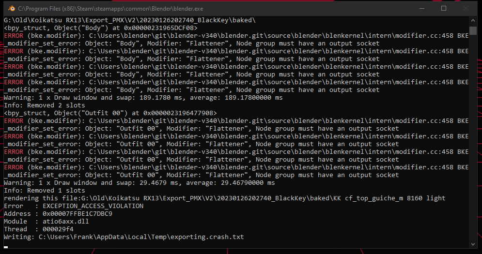 Blender complete crash when baking. · Issue 359 · FlailingFog/KK