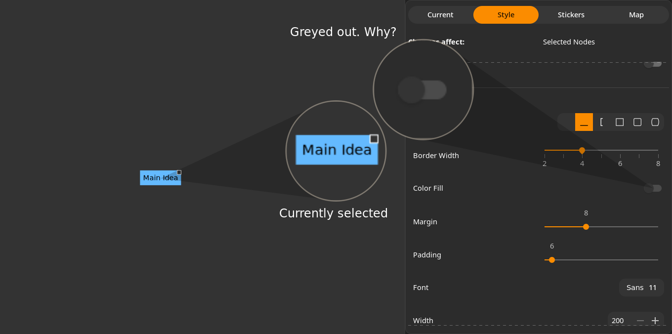 Property Sidebar > Style > Color Fill greyed out. · Issue 436 · phase1geo/Minder · GitHub