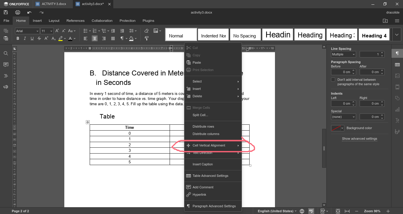 Rightclick menu for tables includes Cell Vertical Alignment, but not