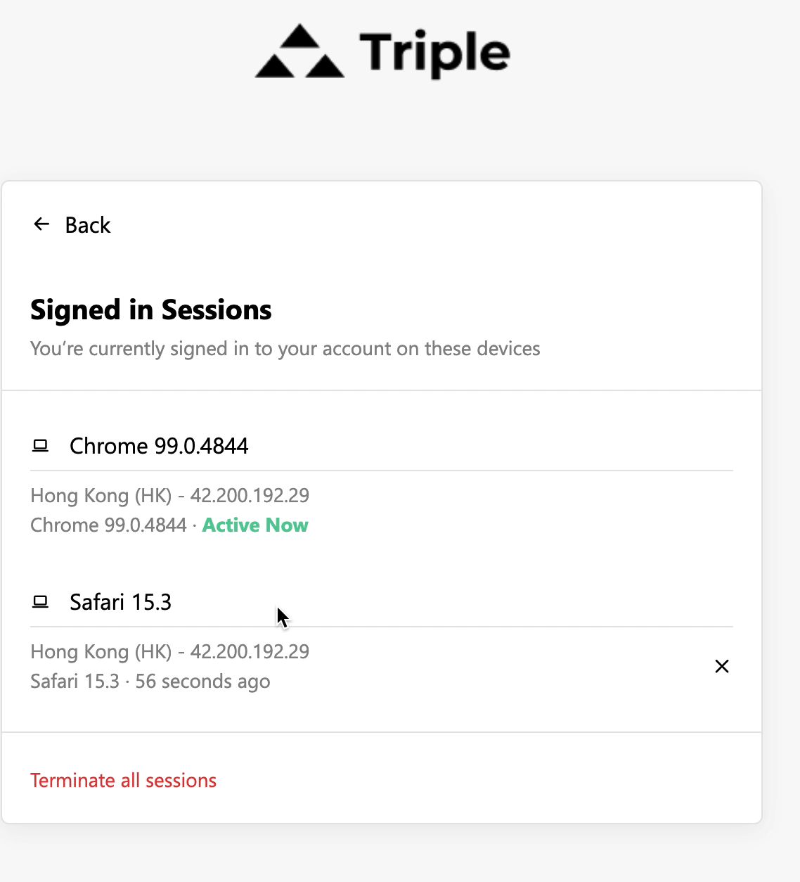 [User Portal] `Terminate all sessions` will still keep current session ...