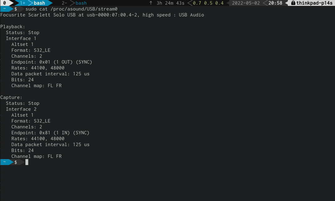 Focusrite Scarlett Solo USB Ubuntu 20.04 LTS (valid sampling rate 44100