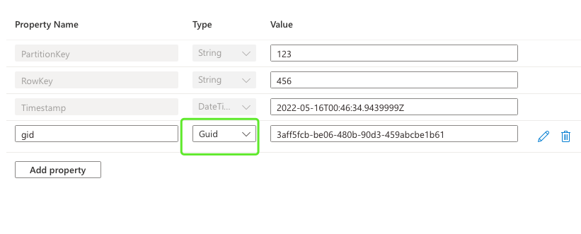Retrieving an Azure Data Table with GUID column will return