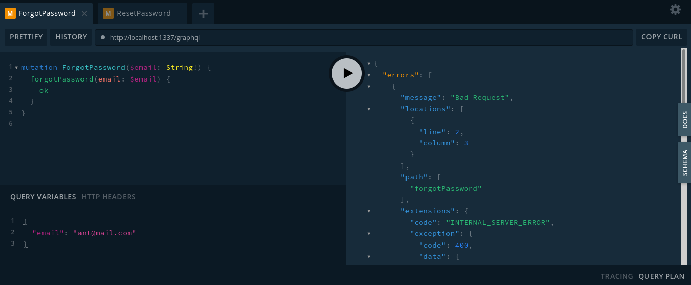 forgot password - bad request
