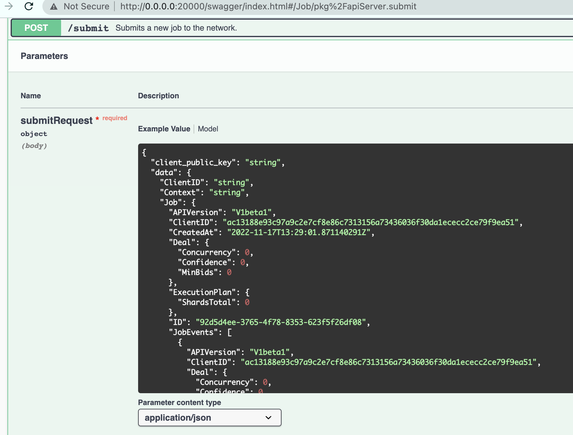 API endpoints take all parameters in a single (required) payload