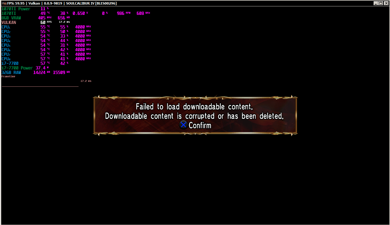 Regression Soul Calibur Iv Bles00296 Fails To Load Dlcs Since 0 0 9 9819 7689 Issue 7692 Rpcs3 Rpcs3 Github