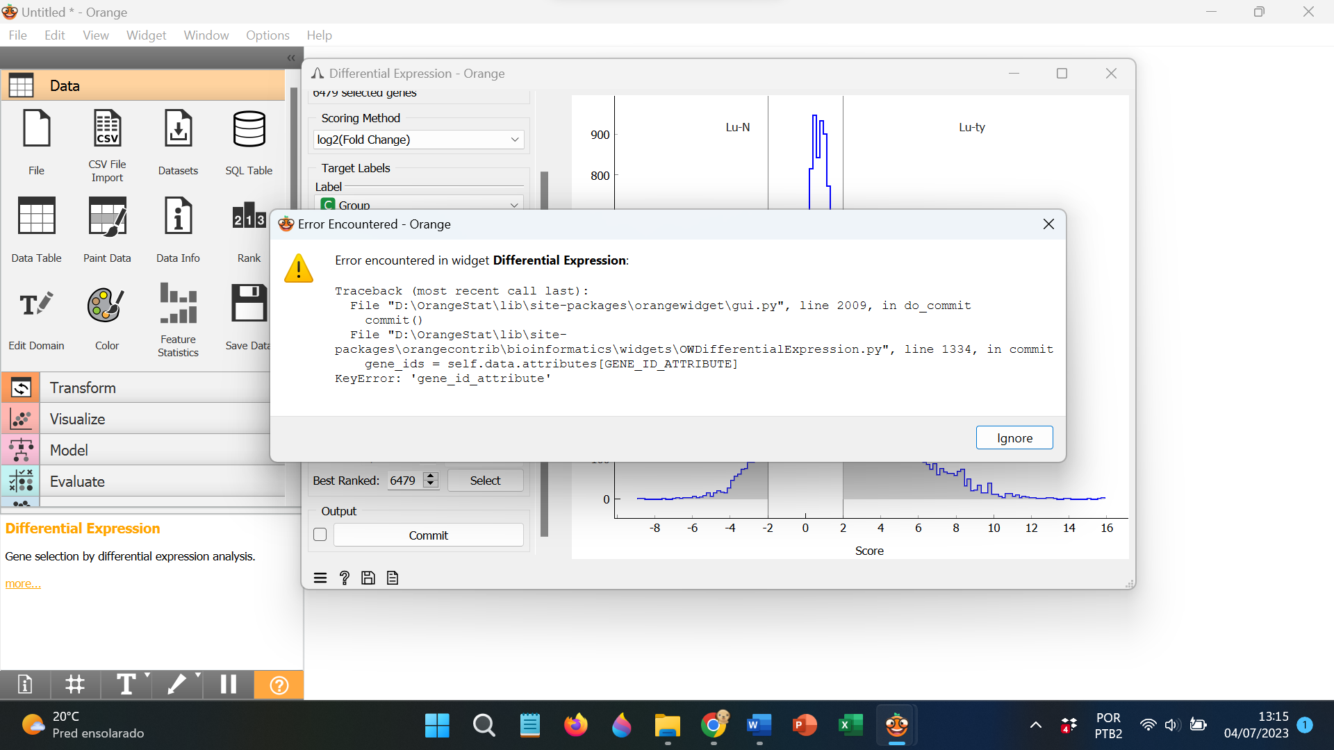 Differential Expression Widget generates a blank output and error ...