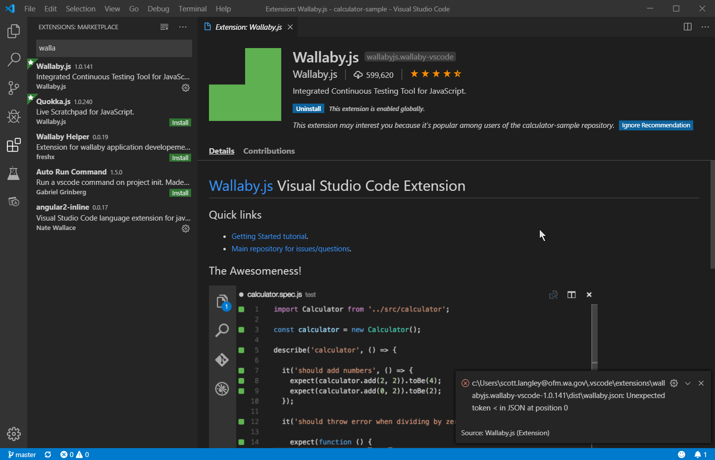Error installing into Visual Studio Code · Issue #2191 · wallabyjs ...