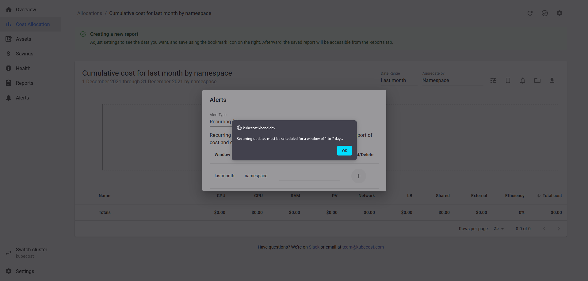 Alerts can not be created via the Cost Allocations page · Issue #1194 ...