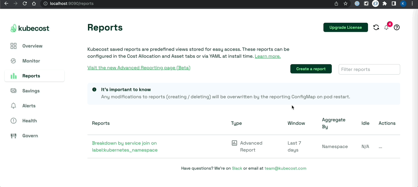 Can't delete Advanced reports from UI · Issue 2119 · kubecost/cost