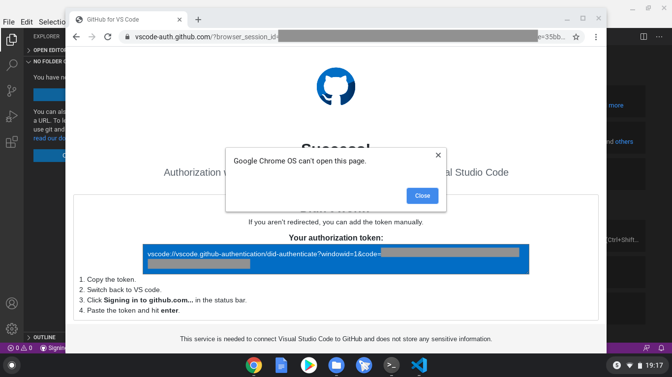 On ChromeOS/Crostini, Chrome can't relaunch VS Code after