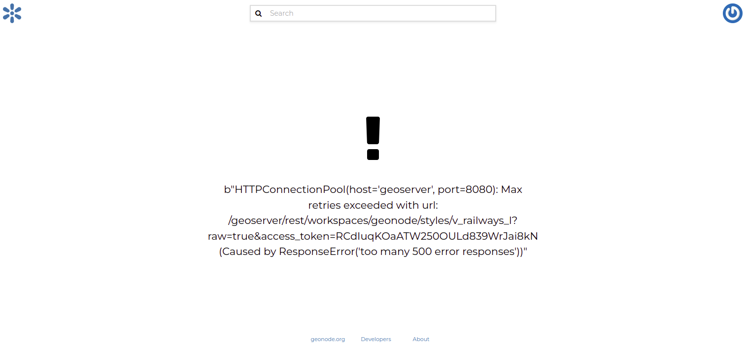 500 b"HTTPConnectionPool(host='geoserver', port=8080) error · Issue ...