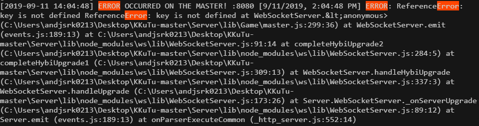 ERROR OCCURRED ON THE MASTER! · Issue #556 · JJoriping/KKuTu · GitHub