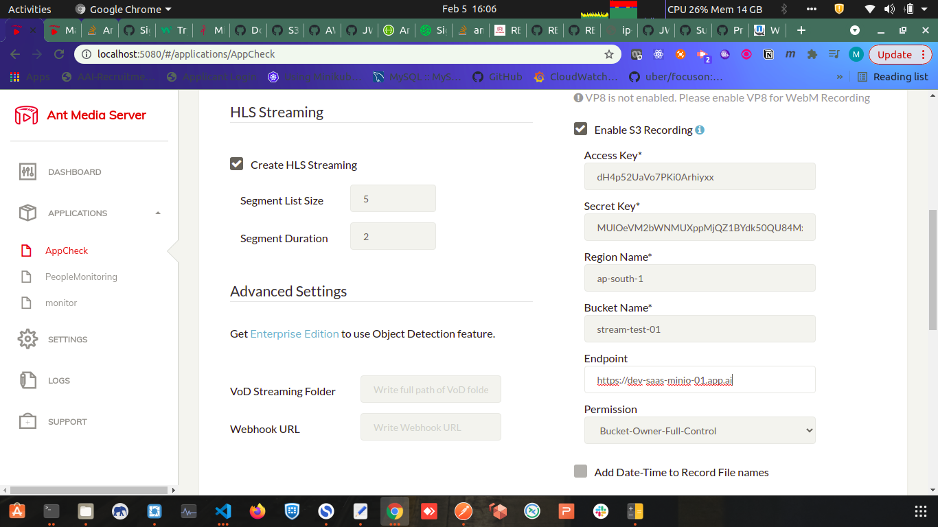 Ant Media server live Stream Storing with Min.io Server is not working ...