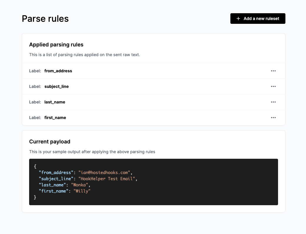 parse gmail emails ruleset