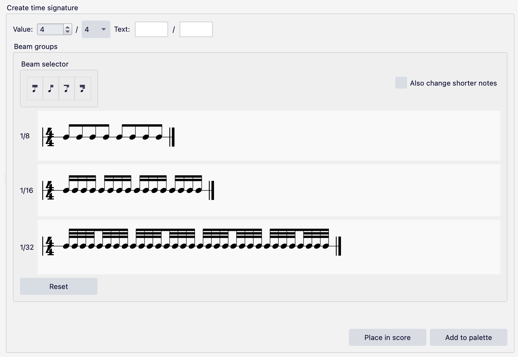 Create Time Signature screen