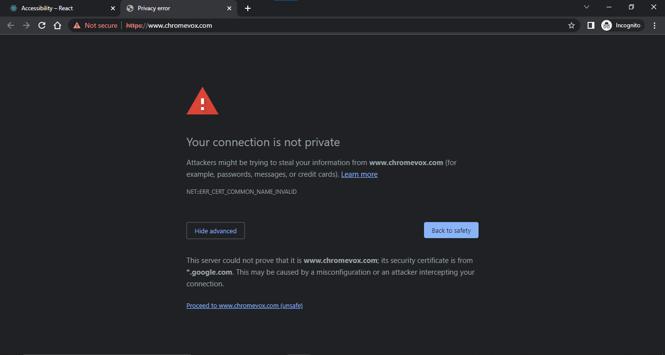 privacy error react