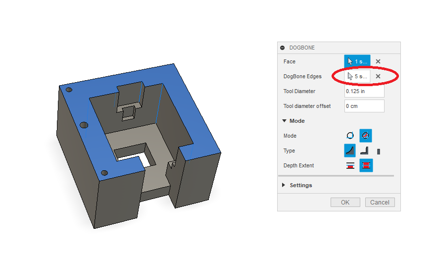 dogbone selected face