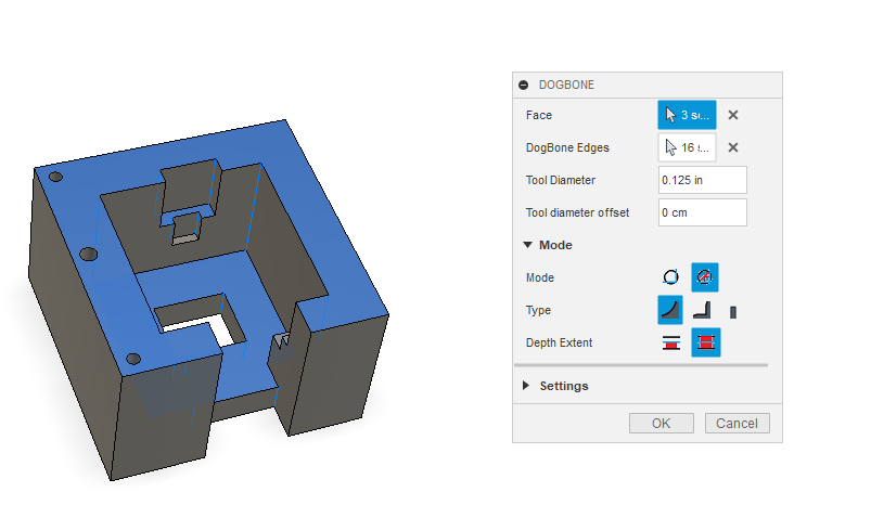 dogbone multiple selected faces