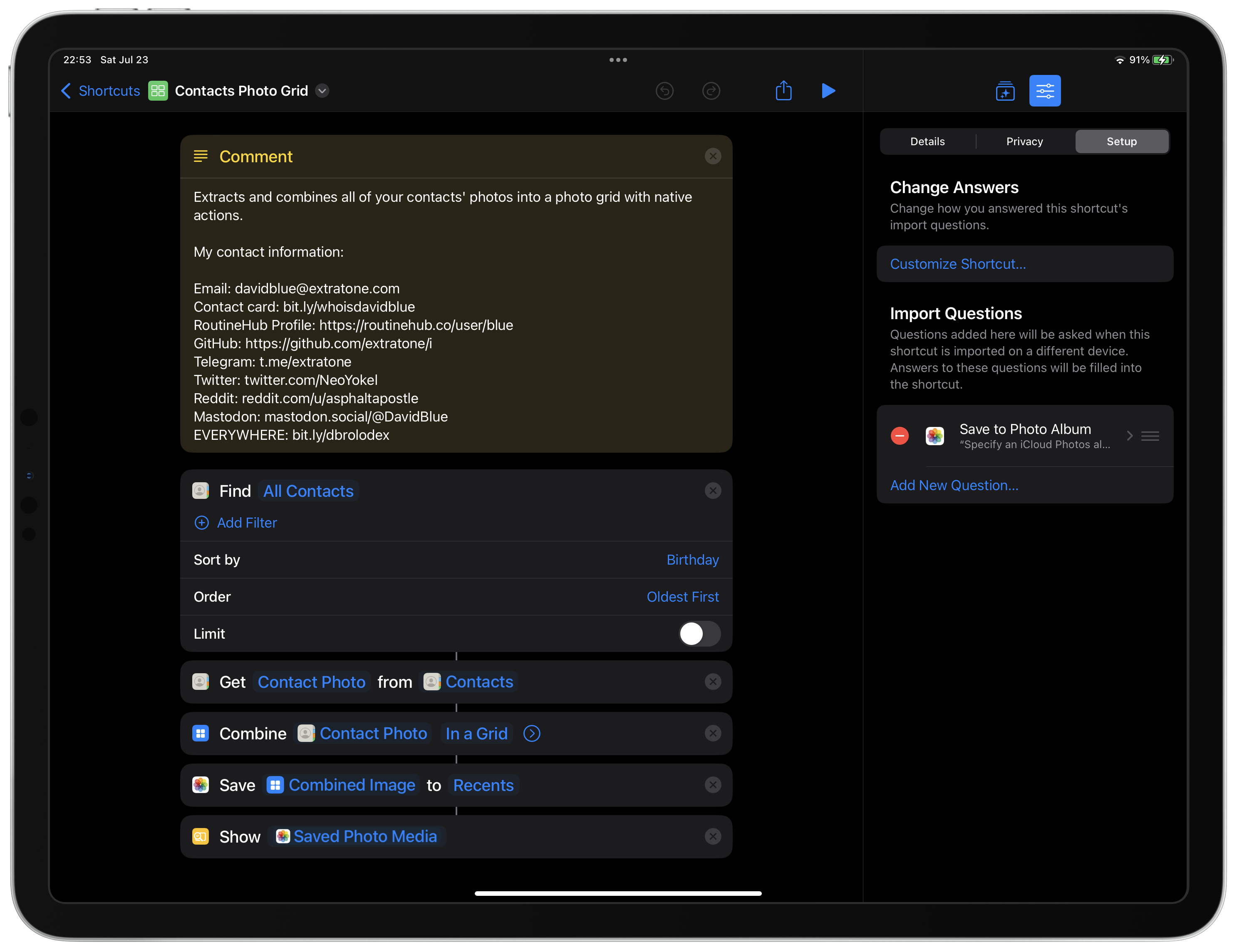Contacts Photo Grid Shortcut