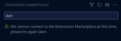 We cannot connect to the Extensions Marketplace at this time, plase try ...