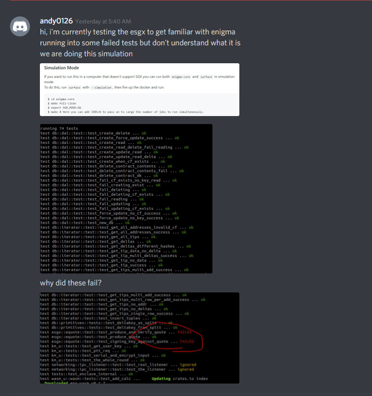 Failed tests with discovery-docker-network repo running in simulation ...