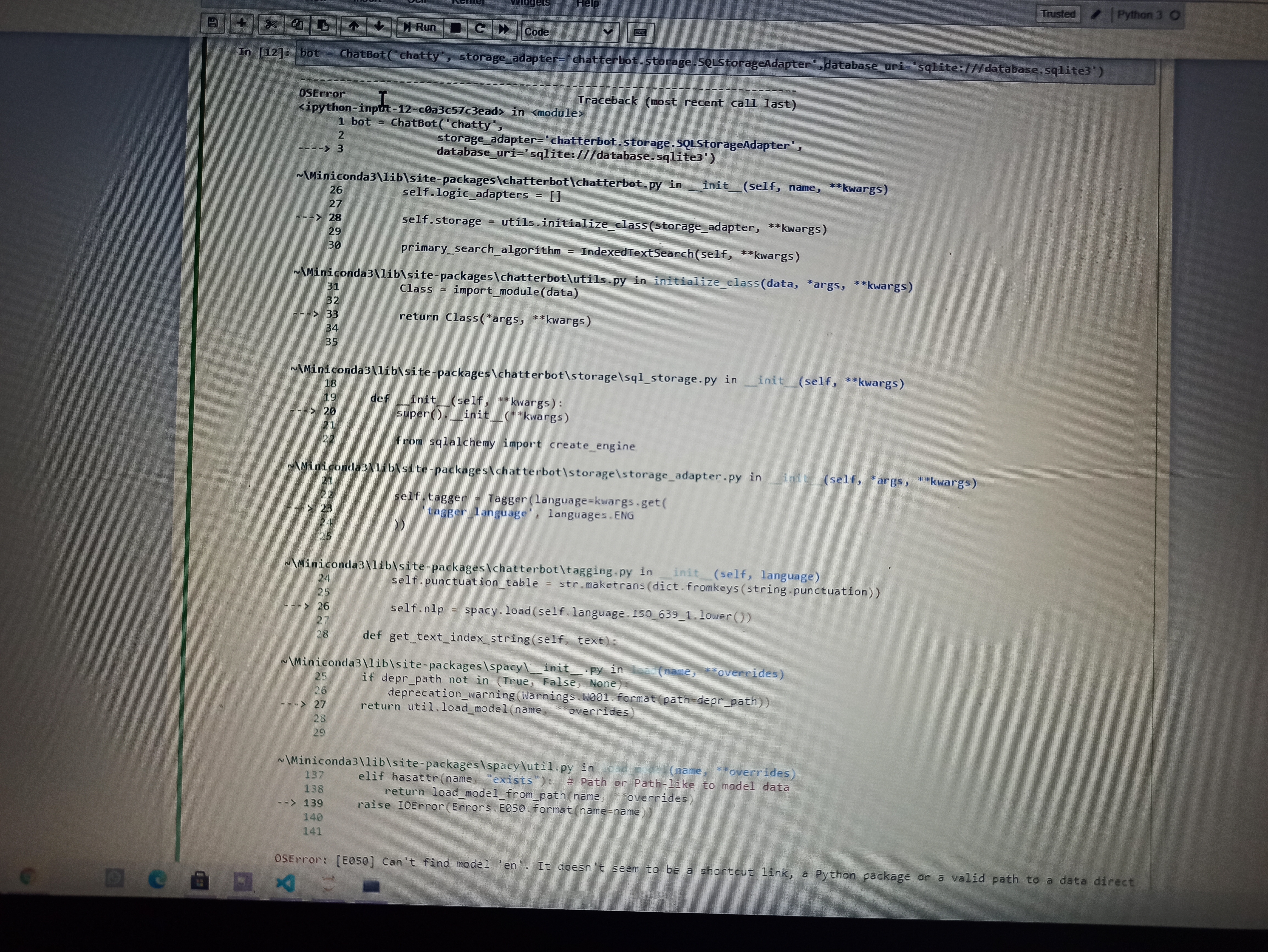 can't find model 'en'. · Issue #2043 · gunthercox/ChatterBot · GitHub