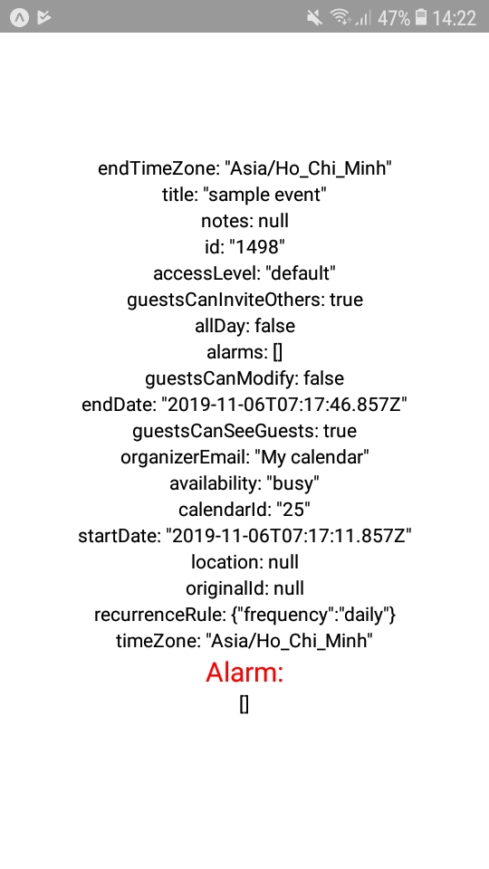  android calendar Can t Add Alarms On CreateEventAsync Issue 5209 