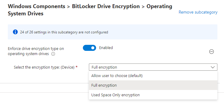 BitLocker settings catalog drive type