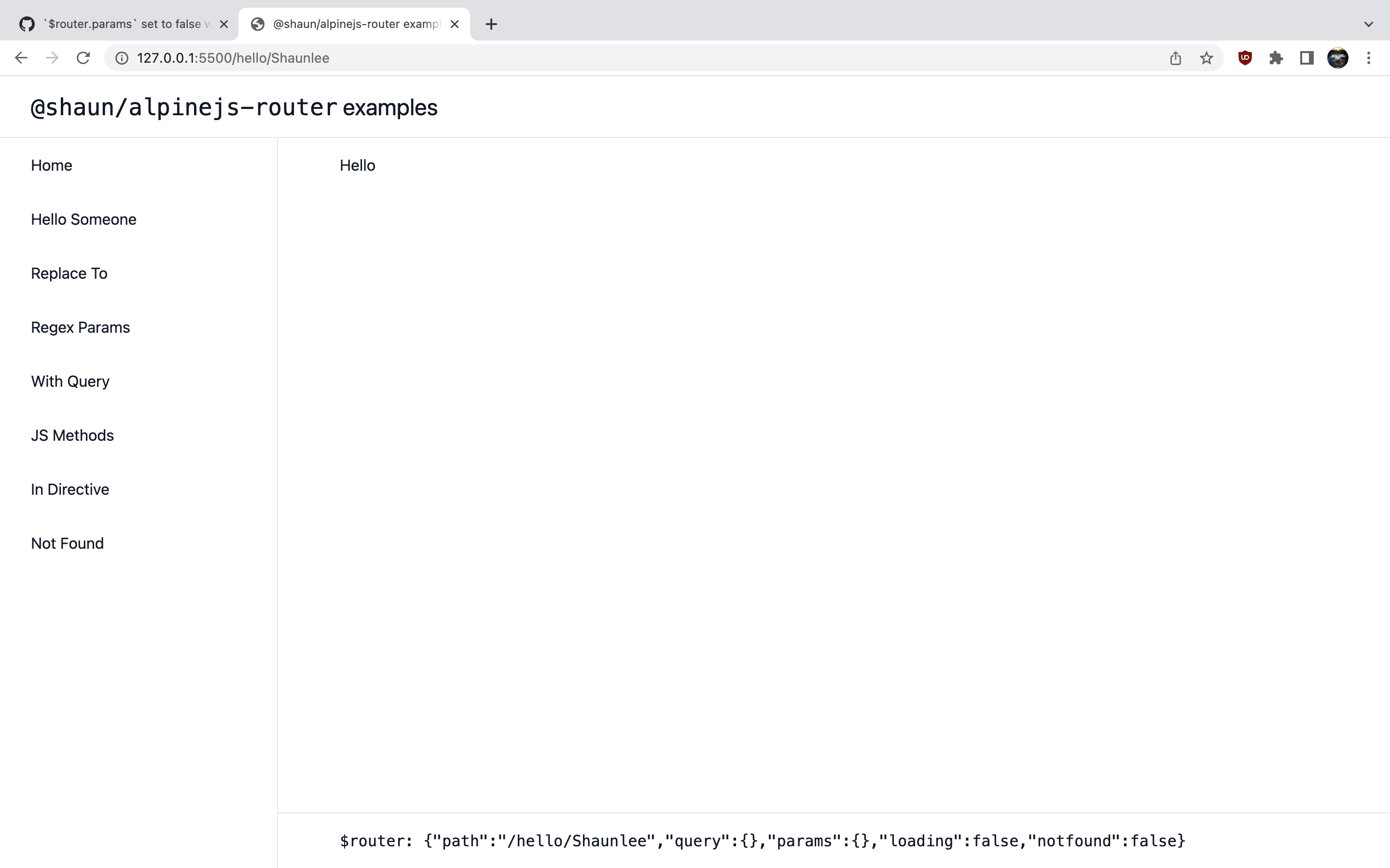 `router.params` set to false when accessing route directly · Issue 3