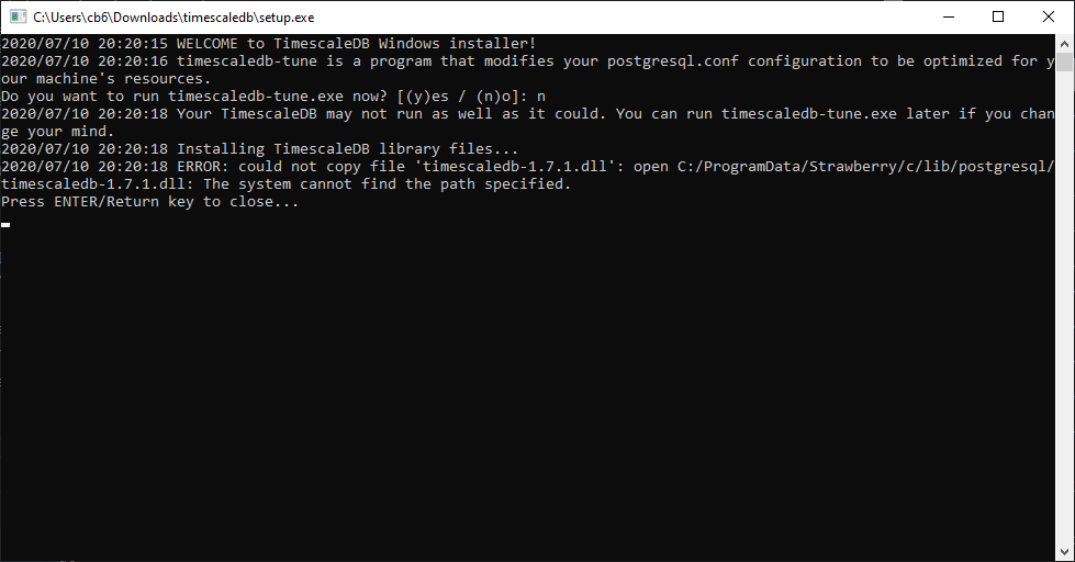 Install fails on windows 10 issue 2076 timescale timescaledb github