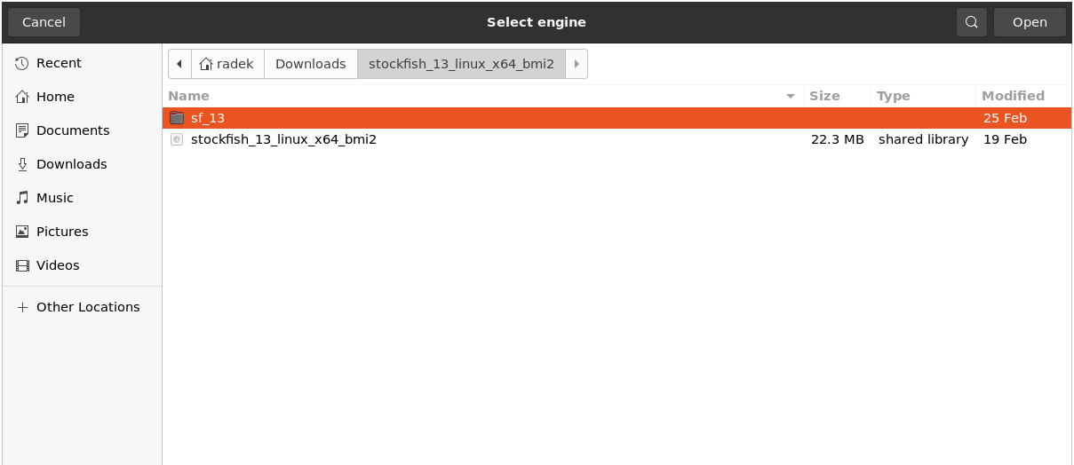 Unable to select a linux executable in the new engine dialog · Issue