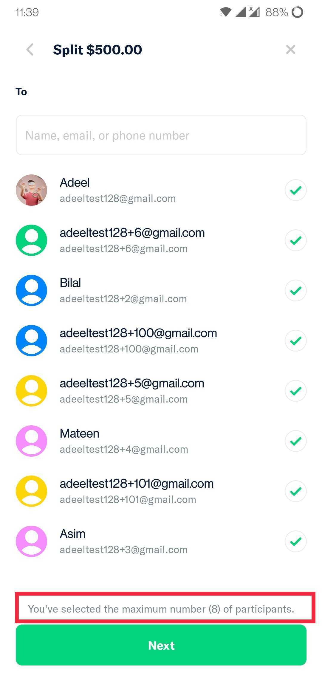 Split bill message