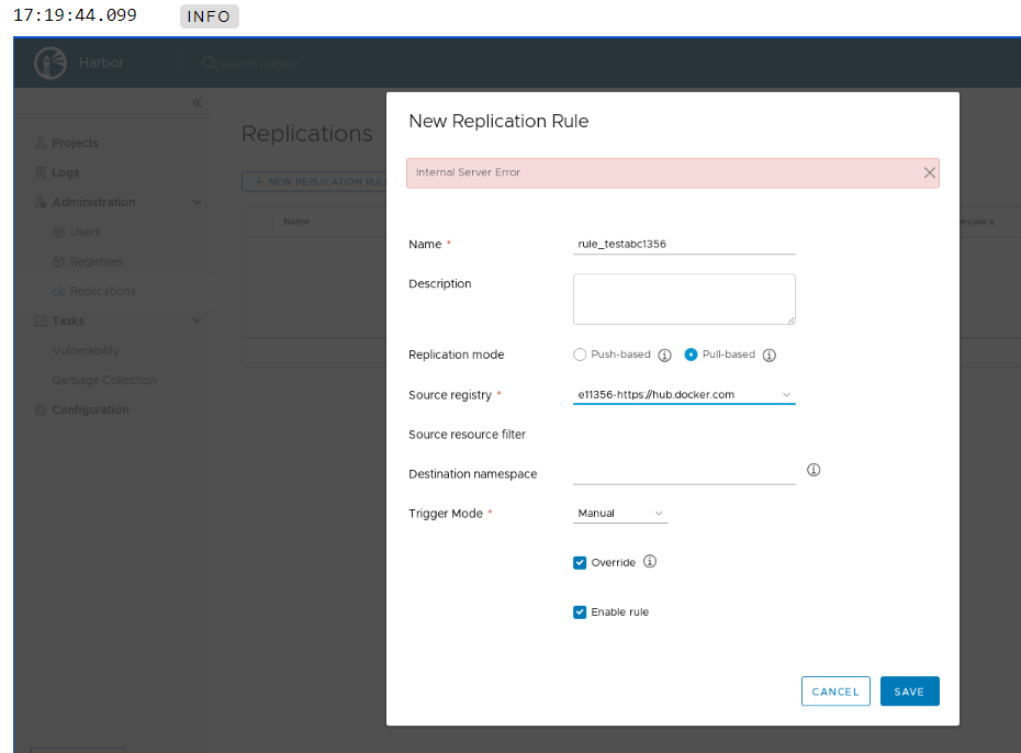 "Internal Server Error" occurred when add a replication rule · Issue ...